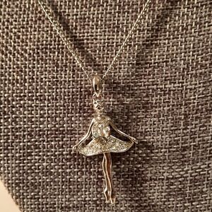 Elegant Silver Tone Ballerina Pendant Necklace
